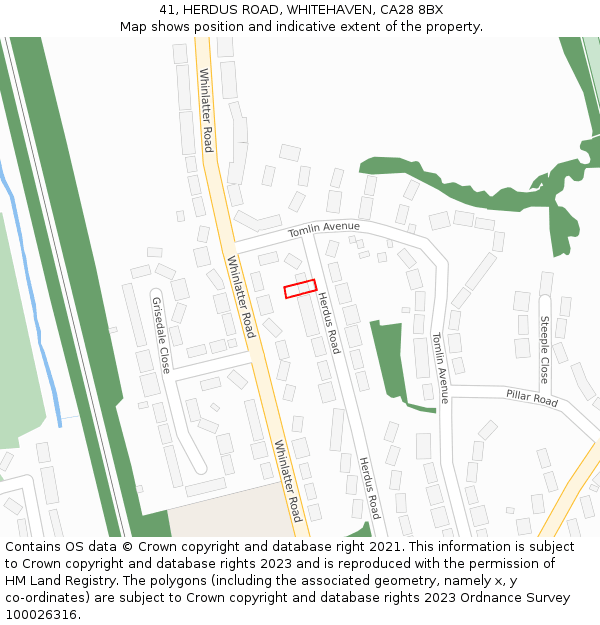 41, HERDUS ROAD, WHITEHAVEN, CA28 8BX: Location map and indicative extent of plot