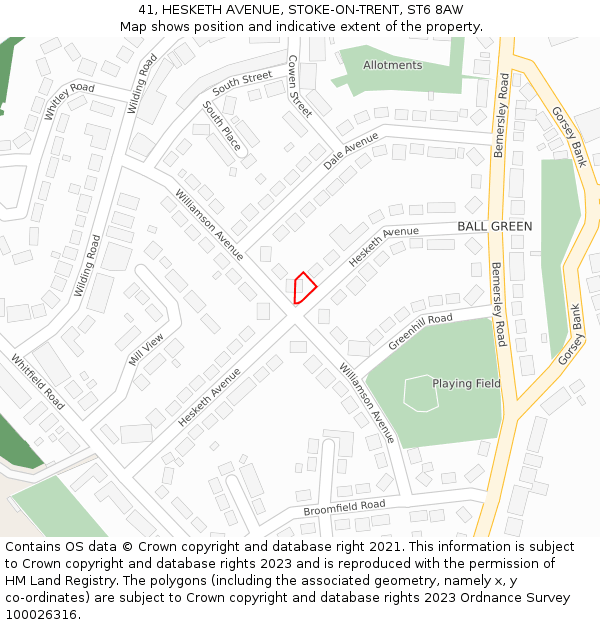 41, HESKETH AVENUE, STOKE-ON-TRENT, ST6 8AW: Location map and indicative extent of plot