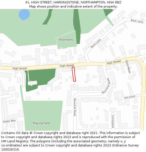 41, HIGH STREET, HARDINGSTONE, NORTHAMPTON, NN4 6BZ: Location map and indicative extent of plot