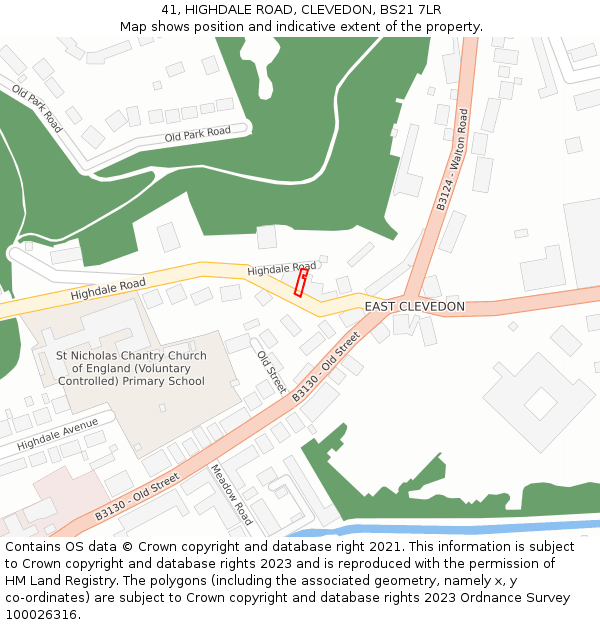 41, HIGHDALE ROAD, CLEVEDON, BS21 7LR: Location map and indicative extent of plot