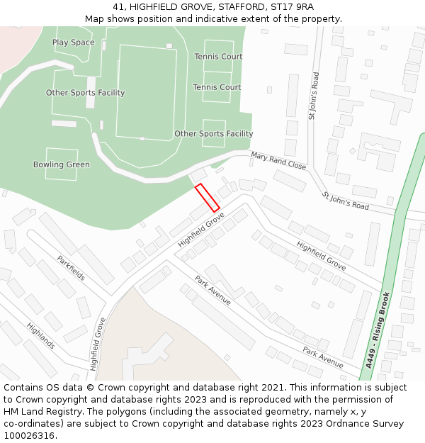 41, HIGHFIELD GROVE, STAFFORD, ST17 9RA: Location map and indicative extent of plot