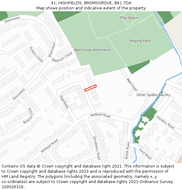 41, HIGHFIELDS, BROMSGROVE, B61 7DA: Location map and indicative extent of plot