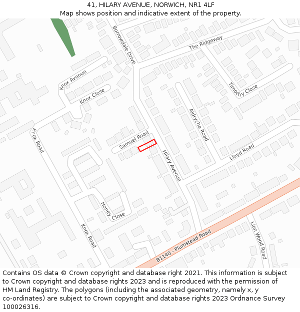 41, HILARY AVENUE, NORWICH, NR1 4LF: Location map and indicative extent of plot
