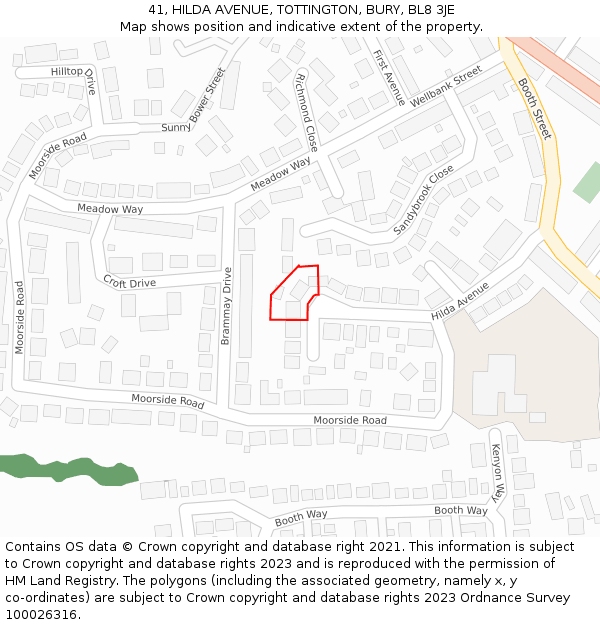 41, HILDA AVENUE, TOTTINGTON, BURY, BL8 3JE: Location map and indicative extent of plot