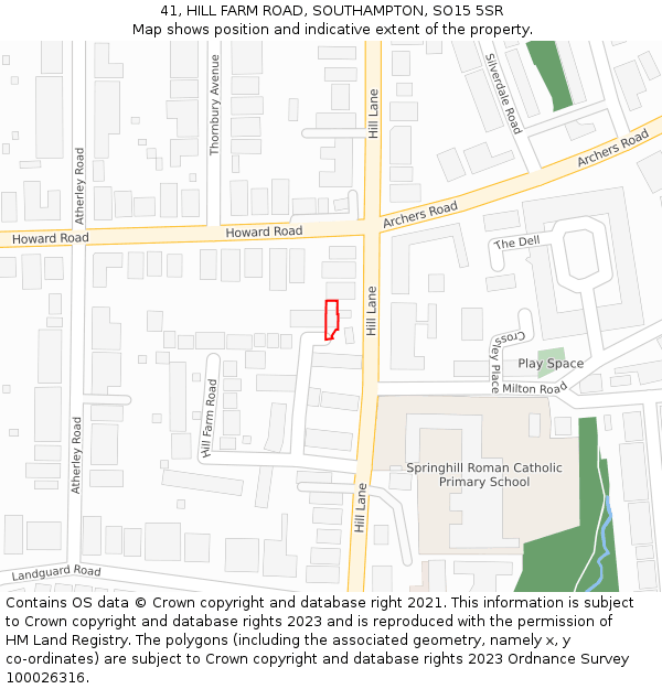 41, HILL FARM ROAD, SOUTHAMPTON, SO15 5SR: Location map and indicative extent of plot