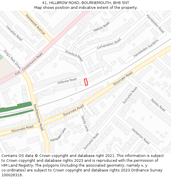 41, HILLBROW ROAD, BOURNEMOUTH, BH6 5NT: Location map and indicative extent of plot