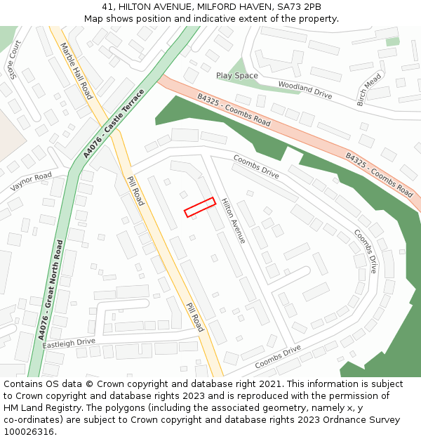 41, HILTON AVENUE, MILFORD HAVEN, SA73 2PB: Location map and indicative extent of plot