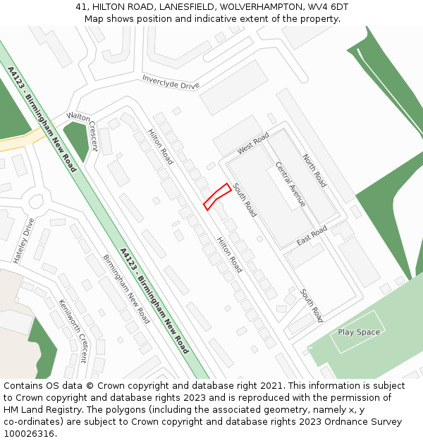 41, HILTON ROAD, LANESFIELD, WOLVERHAMPTON, WV4 6DT: Location map and indicative extent of plot