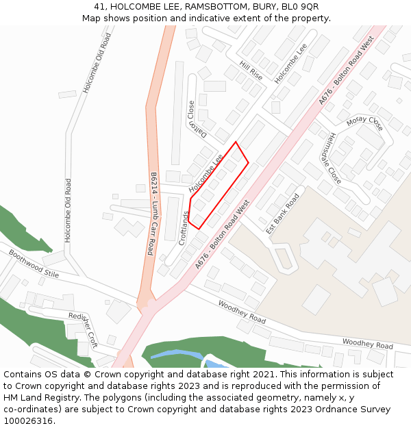 41, HOLCOMBE LEE, RAMSBOTTOM, BURY, BL0 9QR: Location map and indicative extent of plot
