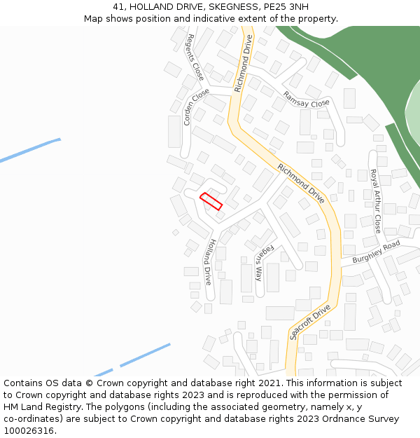 41, HOLLAND DRIVE, SKEGNESS, PE25 3NH: Location map and indicative extent of plot