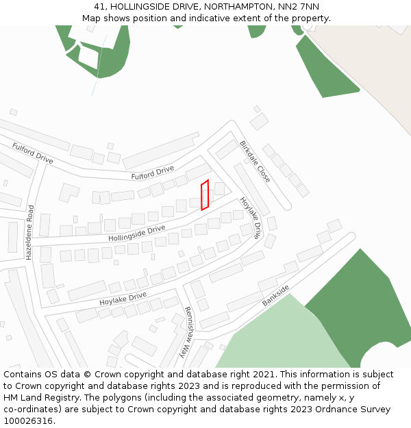 41, HOLLINGSIDE DRIVE, NORTHAMPTON, NN2 7NN: Location map and indicative extent of plot