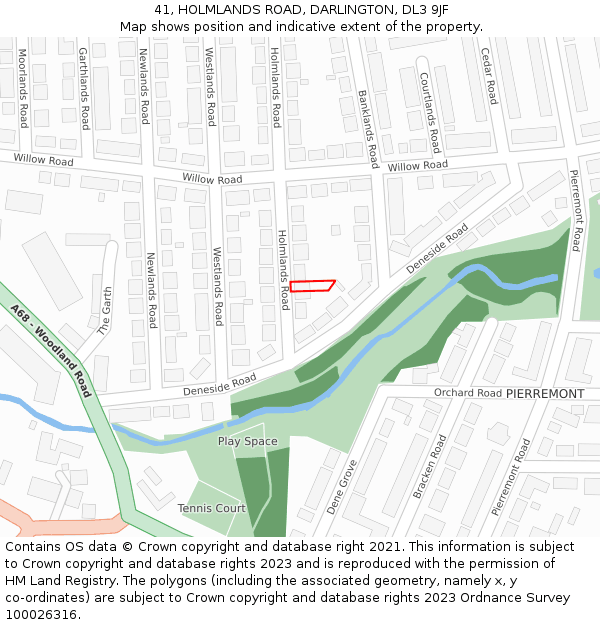 41, HOLMLANDS ROAD, DARLINGTON, DL3 9JF: Location map and indicative extent of plot