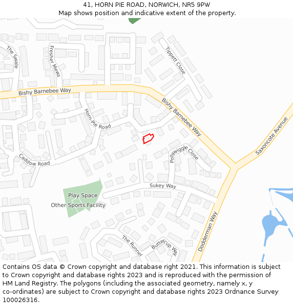 41, HORN PIE ROAD, NORWICH, NR5 9PW: Location map and indicative extent of plot