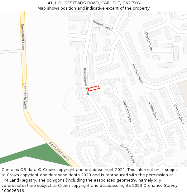 41, HOUSESTEADS ROAD, CARLISLE, CA2 7XG: Location map and indicative extent of plot
