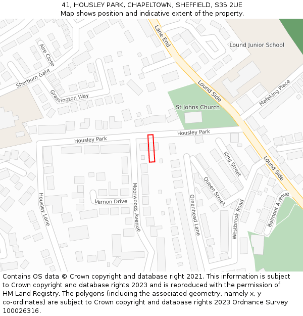 41, HOUSLEY PARK, CHAPELTOWN, SHEFFIELD, S35 2UE: Location map and indicative extent of plot