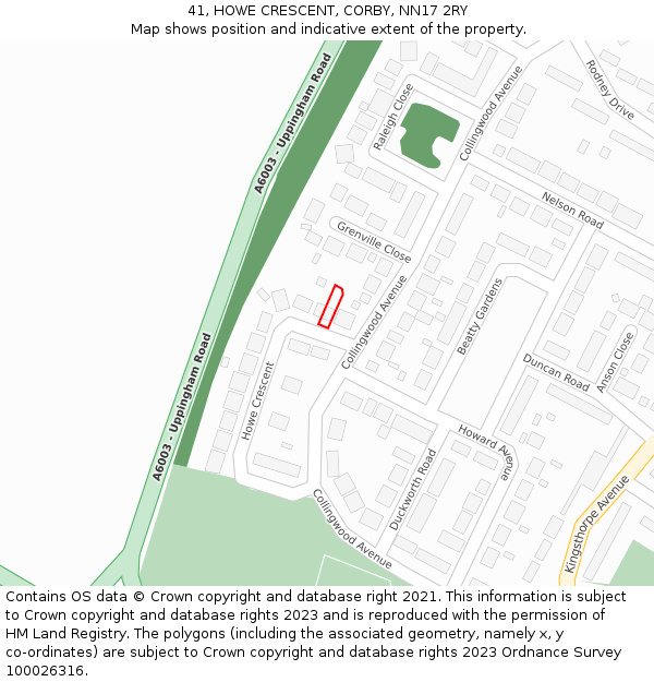 41, HOWE CRESCENT, CORBY, NN17 2RY: Location map and indicative extent of plot
