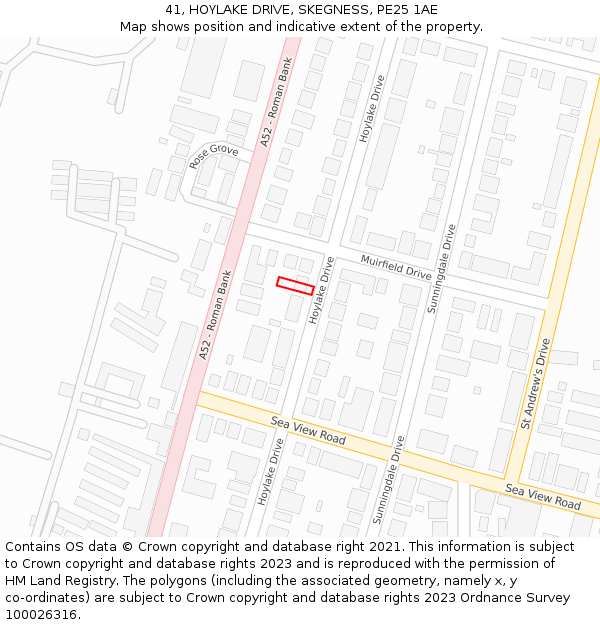 41, HOYLAKE DRIVE, SKEGNESS, PE25 1AE: Location map and indicative extent of plot
