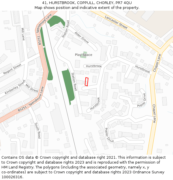 41, HURSTBROOK, COPPULL, CHORLEY, PR7 4QU: Location map and indicative extent of plot