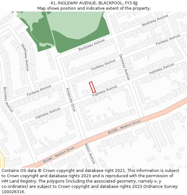 41, INGLEWAY AVENUE, BLACKPOOL, FY3 8JJ: Location map and indicative extent of plot