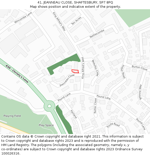 41, JEANNEAU CLOSE, SHAFTESBURY, SP7 8PQ: Location map and indicative extent of plot