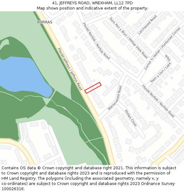 41, JEFFREYS ROAD, WREXHAM, LL12 7PD: Location map and indicative extent of plot
