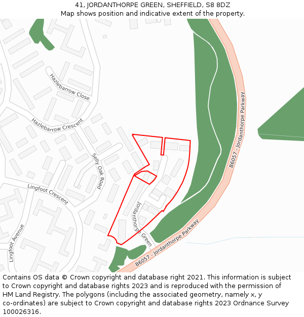 41, JORDANTHORPE GREEN, SHEFFIELD, S8 8DZ: Location map and indicative extent of plot