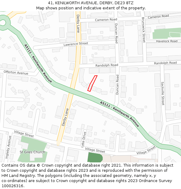 41, KENILWORTH AVENUE, DERBY, DE23 8TZ: Location map and indicative extent of plot