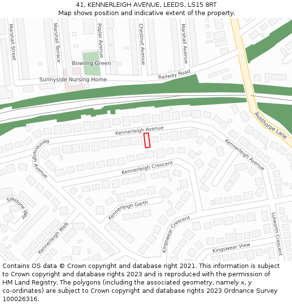 41, KENNERLEIGH AVENUE, LEEDS, LS15 8RT: Location map and indicative extent of plot