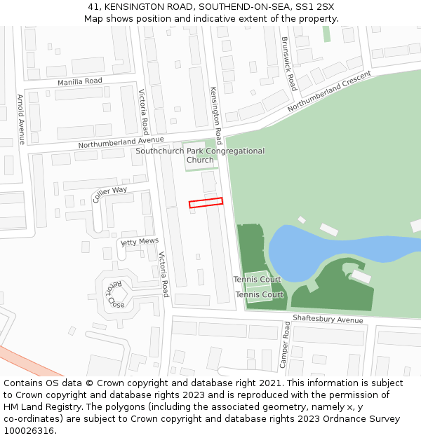 41, KENSINGTON ROAD, SOUTHEND-ON-SEA, SS1 2SX: Location map and indicative extent of plot