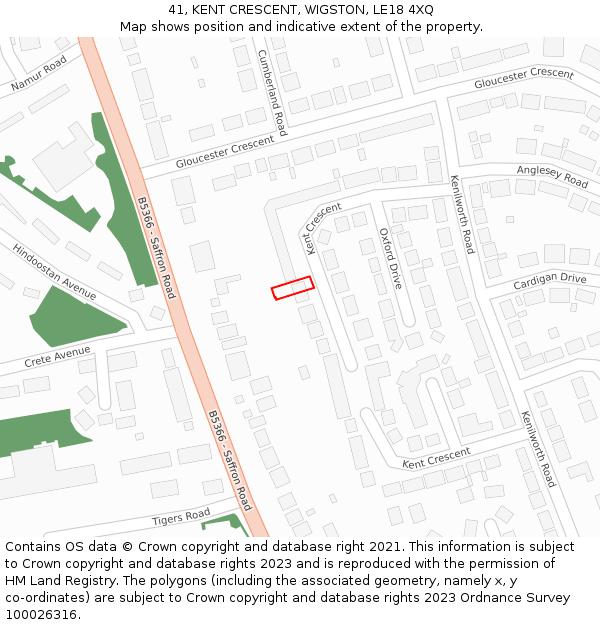 41, KENT CRESCENT, WIGSTON, LE18 4XQ: Location map and indicative extent of plot