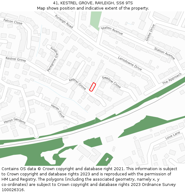 41, KESTREL GROVE, RAYLEIGH, SS6 9TS: Location map and indicative extent of plot