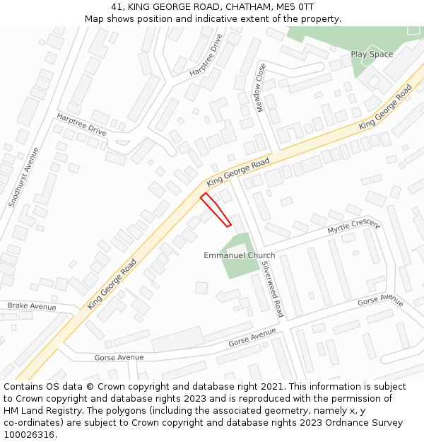 41, KING GEORGE ROAD, CHATHAM, ME5 0TT: Location map and indicative extent of plot