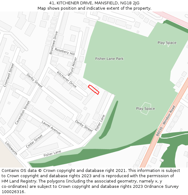 41, KITCHENER DRIVE, MANSFIELD, NG18 2JG: Location map and indicative extent of plot