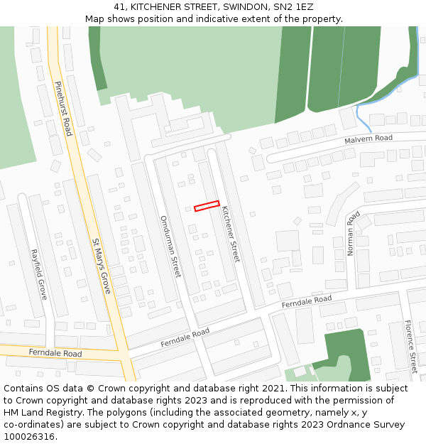 41, KITCHENER STREET, SWINDON, SN2 1EZ: Location map and indicative extent of plot