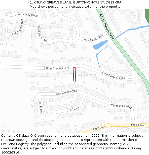 41, KITLING GREAVES LANE, BURTON-ON-TRENT, DE13 0PA: Location map and indicative extent of plot