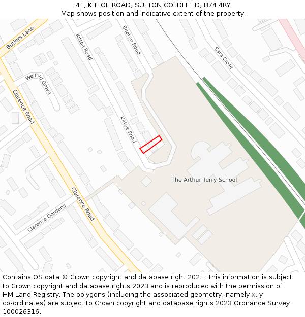 41, KITTOE ROAD, SUTTON COLDFIELD, B74 4RY: Location map and indicative extent of plot