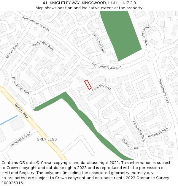 41, KNIGHTLEY WAY, KINGSWOOD, HULL, HU7 3JR: Location map and indicative extent of plot