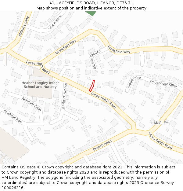 41, LACEYFIELDS ROAD, HEANOR, DE75 7HJ: Location map and indicative extent of plot