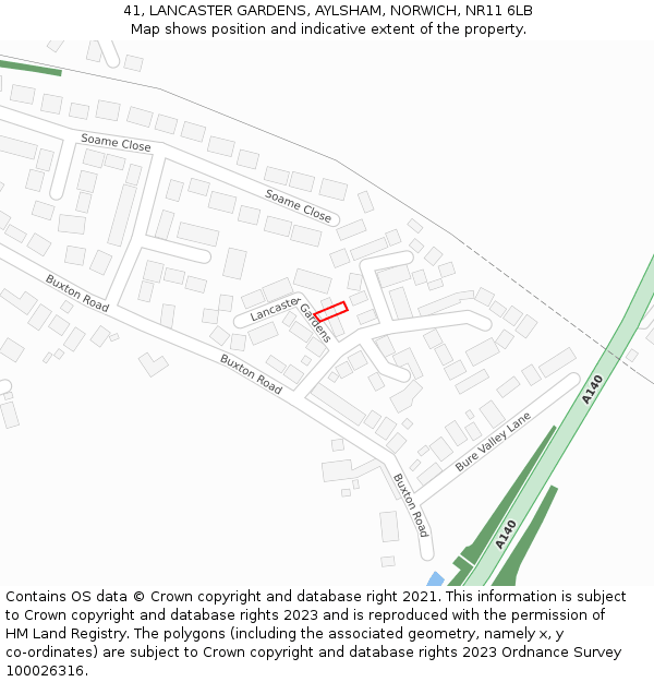 41, LANCASTER GARDENS, AYLSHAM, NORWICH, NR11 6LB: Location map and indicative extent of plot