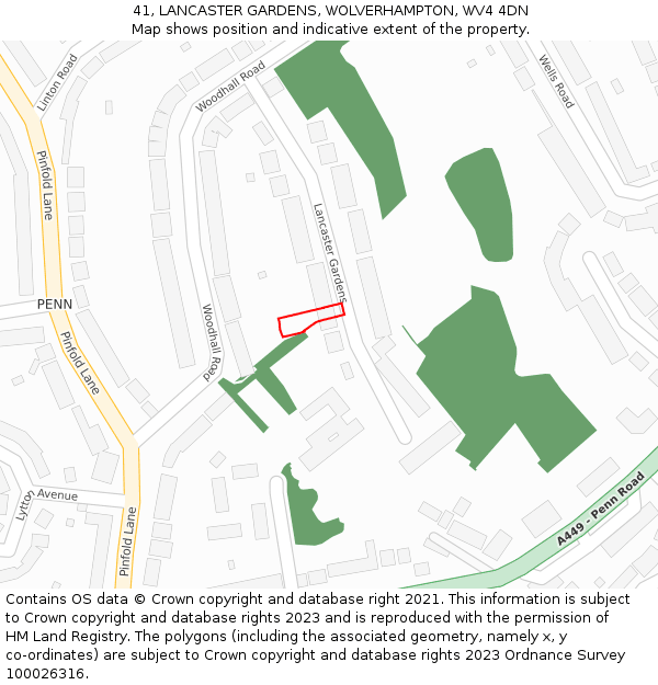 41, LANCASTER GARDENS, WOLVERHAMPTON, WV4 4DN: Location map and indicative extent of plot
