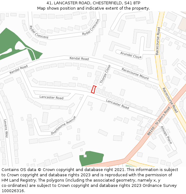 41, LANCASTER ROAD, CHESTERFIELD, S41 8TP: Location map and indicative extent of plot