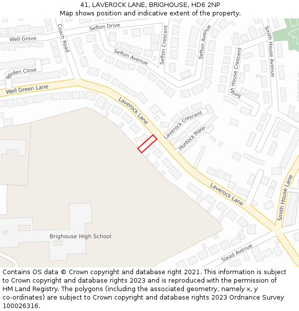 41, LAVEROCK LANE, BRIGHOUSE, HD6 2NP: Location map and indicative extent of plot