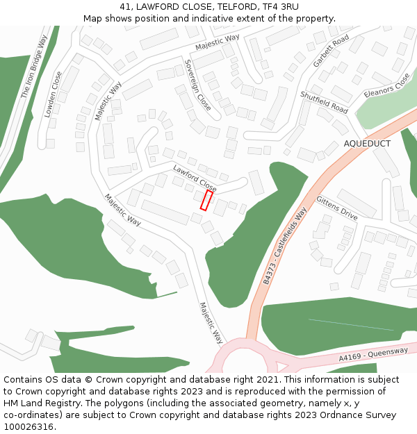 41, LAWFORD CLOSE, TELFORD, TF4 3RU: Location map and indicative extent of plot