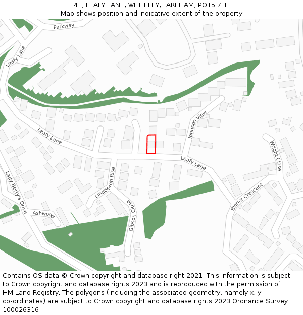 41, LEAFY LANE, WHITELEY, FAREHAM, PO15 7HL: Location map and indicative extent of plot