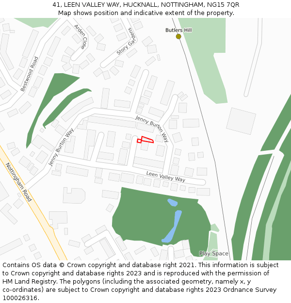 41, LEEN VALLEY WAY, HUCKNALL, NOTTINGHAM, NG15 7QR: Location map and indicative extent of plot