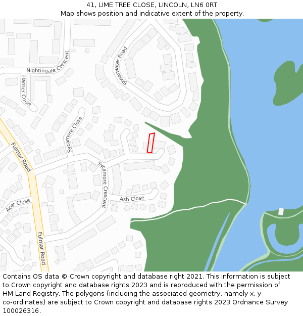 41, LIME TREE CLOSE, LINCOLN, LN6 0RT: Location map and indicative extent of plot
