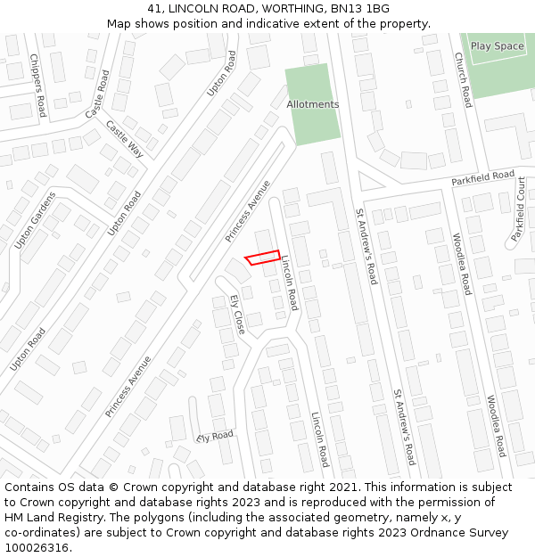 41, LINCOLN ROAD, WORTHING, BN13 1BG: Location map and indicative extent of plot