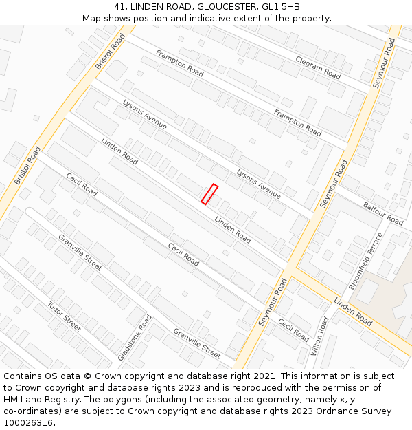 41, LINDEN ROAD, GLOUCESTER, GL1 5HB: Location map and indicative extent of plot