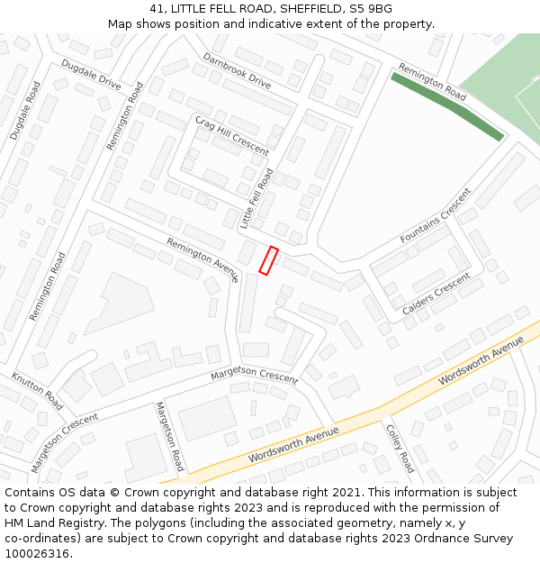 41, LITTLE FELL ROAD, SHEFFIELD, S5 9BG: Location map and indicative extent of plot