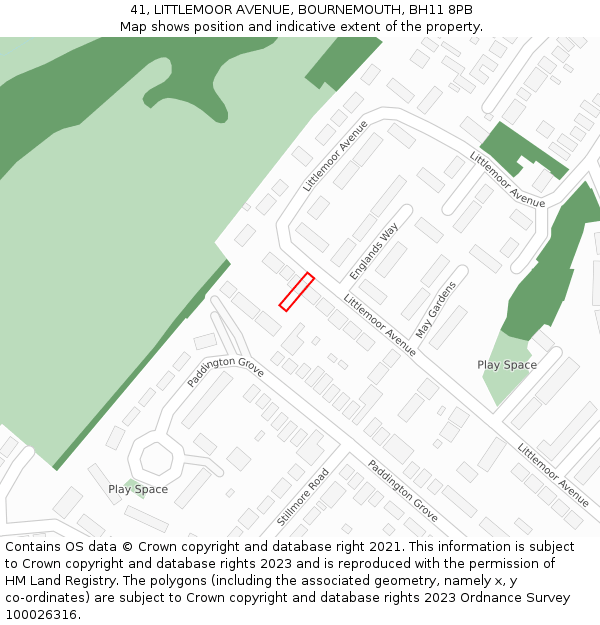 41, LITTLEMOOR AVENUE, BOURNEMOUTH, BH11 8PB: Location map and indicative extent of plot